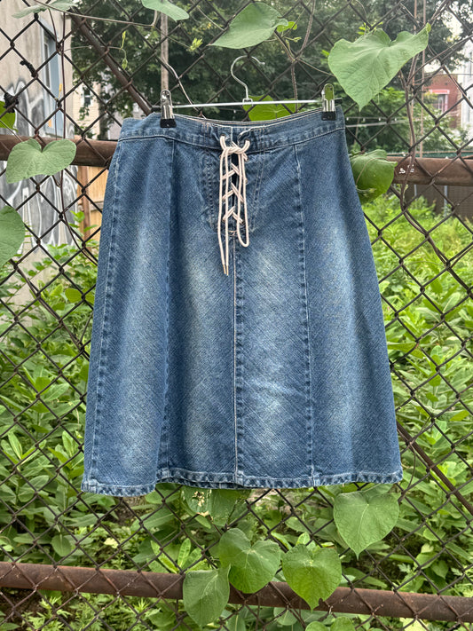 Vintage Denim Skirt With Lace