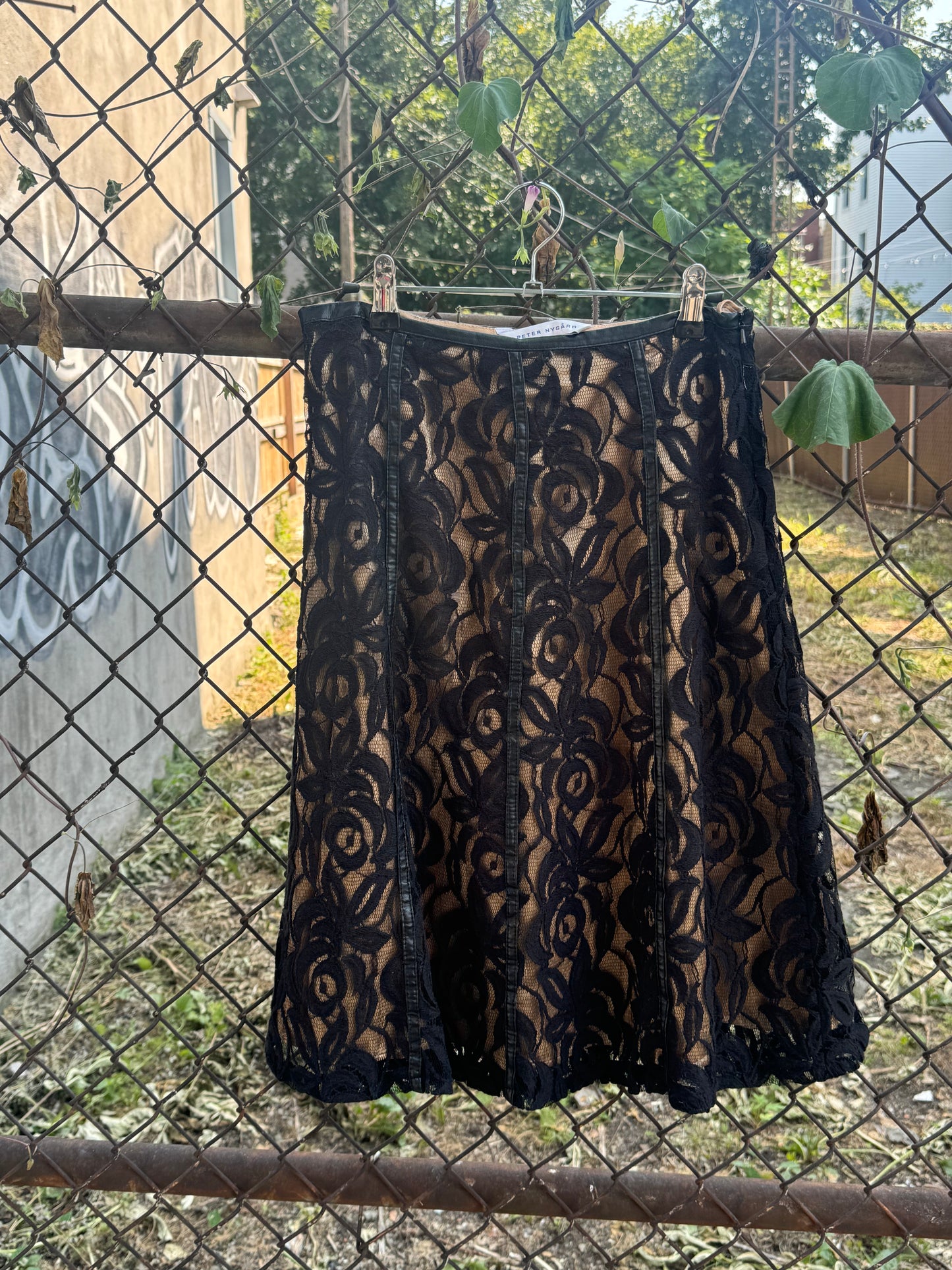 Vintage Lace & Leather Skirt Peter Nygard