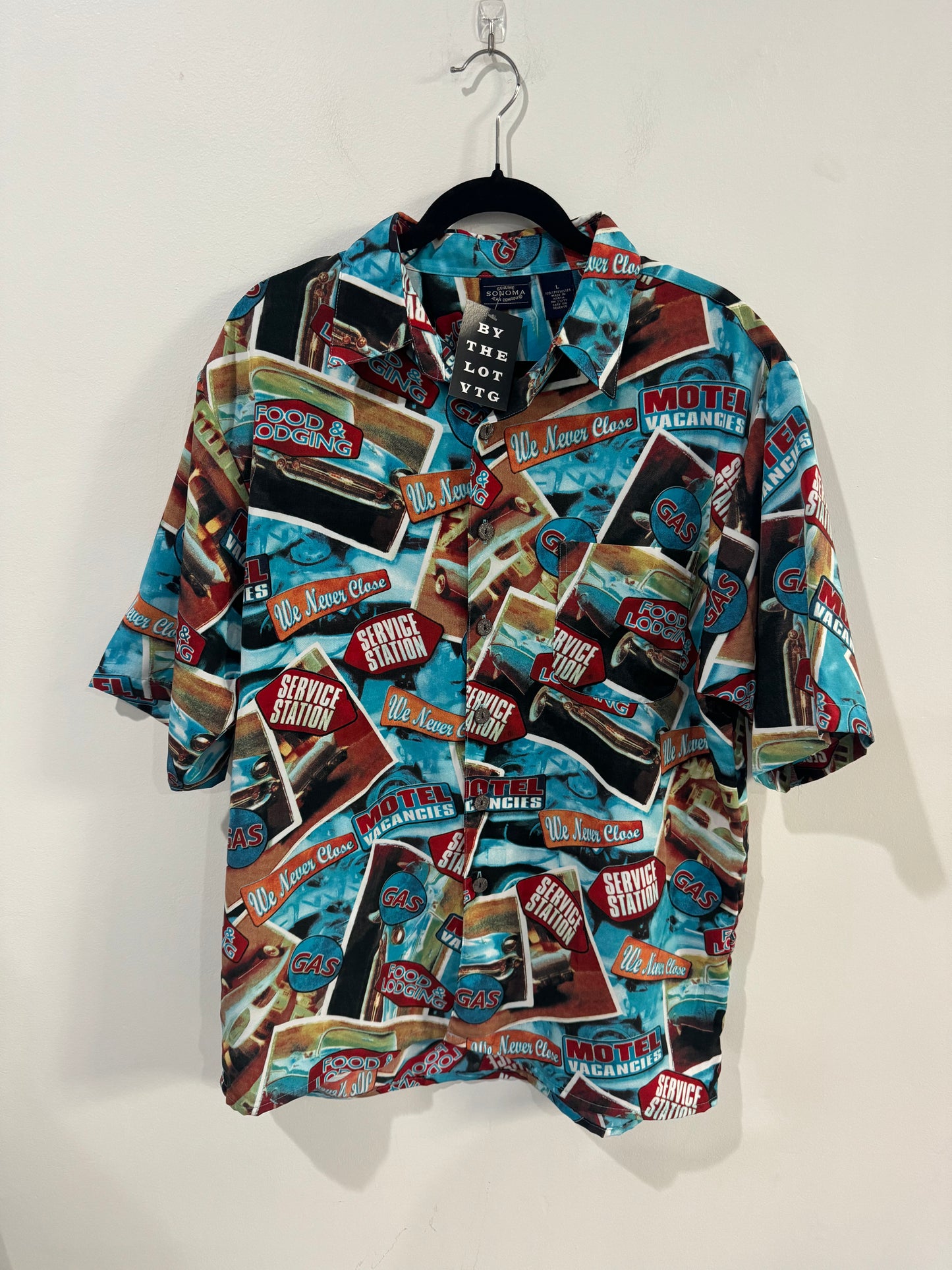 Vintage Printed Button Up Gas Station