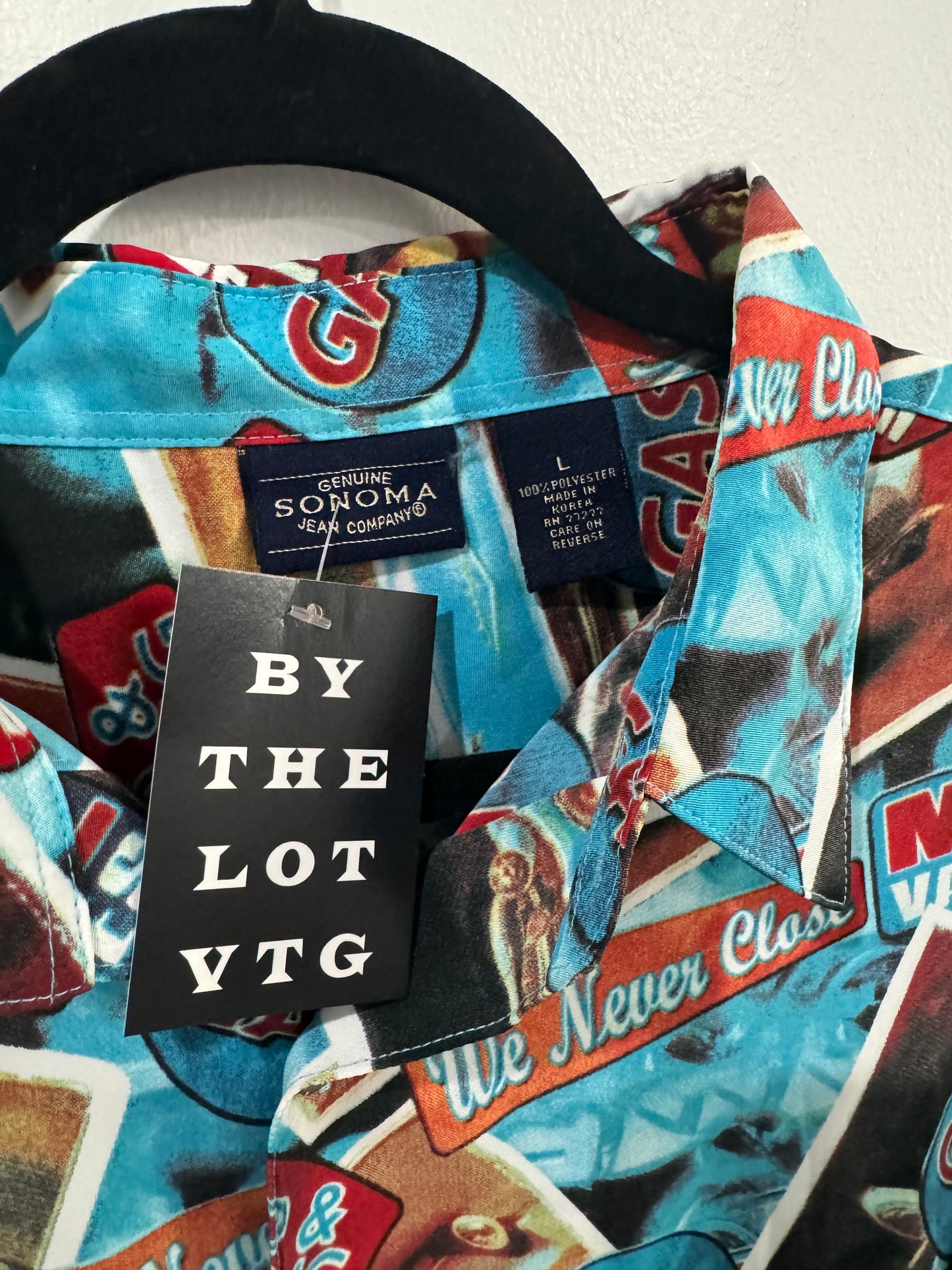 Vintage Printed Button Up Gas Station