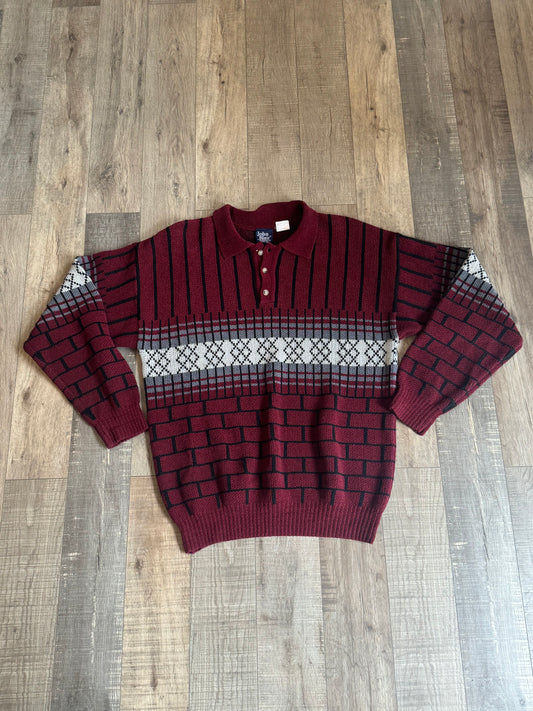 Large Red Knit Grandpa Brick Sweater