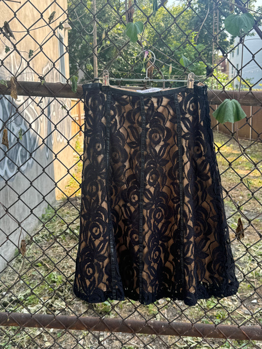 Vintage Lace & Leather Skirt Peter Nygard