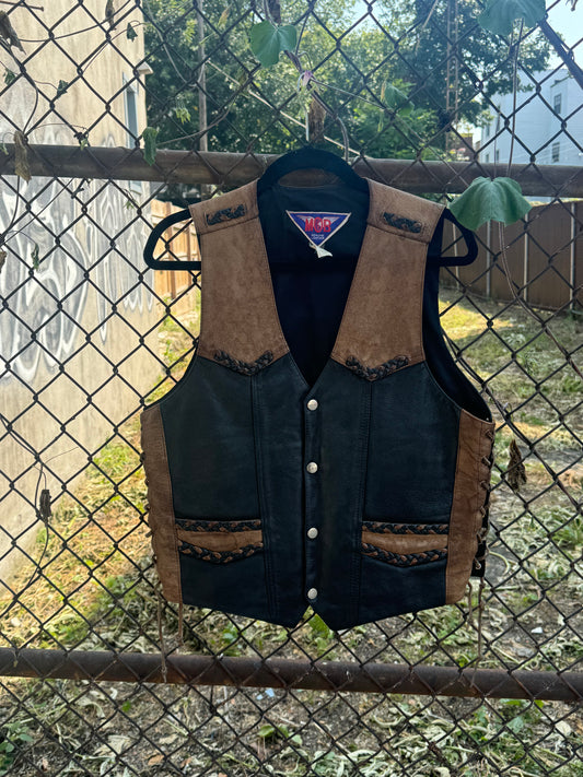 Vintage Brown Black Leather Vest